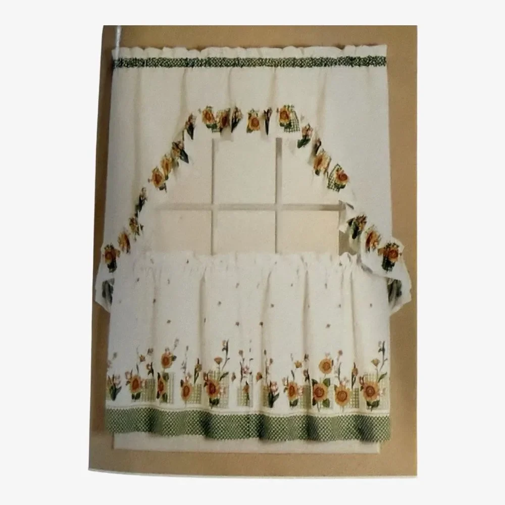 Vintage Sunflower Gingham Kitchen Curtain Cafe Curtains